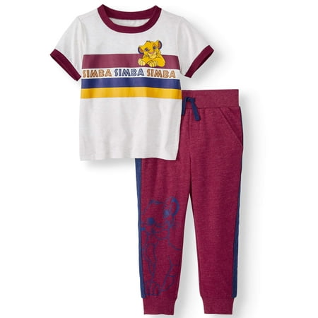 The Lion King Short Sleeve Graphic T-shirt & French Terry Taped Jogger Pants, 2pc Outfit Set (Toddler Boys)