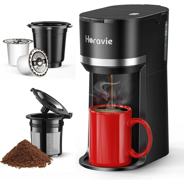 Single Serve Coffee Maker Machine for K-Cup and Ground Coffee, 6 to 12 oz. Brew Sizes, Fast Brew Single Cup Coffee Machine with Descaling Reminder and Water Window, Perfect for Small Spaces, Black