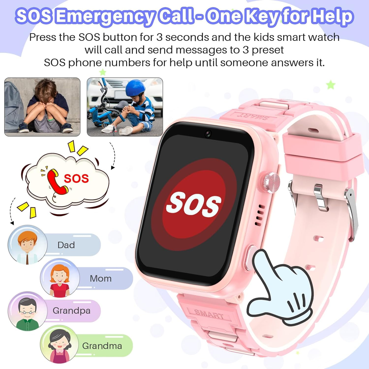 SHANNA Smart Watch for Kids (GPS) + Cellular 46 mm Pink Case with Pink Band