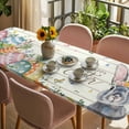 thumbnail image 3 of Happy Easter Table Cloths for 8 Foot Rectangle Tables, Spring Bunny Easter Eggs Floral Beige Wood Patio Waterproof Elastic Fitted Tablecloths, Washable Rectangular Table Cover for Camping, 3 of 8