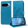 thumbnail image 2 of Designed for Google Pixel 9 / 9 Pro Case Wallet,Women Flip Folio Cover with Butterfly & Flower Embossed PU Leather Stand Credit Card Holders Slots Wrist Strap Shockproof Phone Case,Blue, 2 of 11