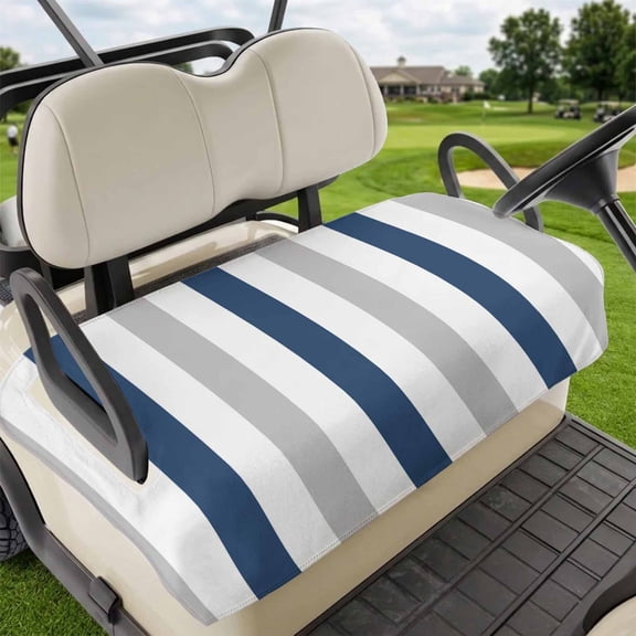Golf Cart Seat Covers for 2 Seater,Navy Blue Striped Microfiber Cart Seat Towel Blanket,Geometric Grey White Vertical Stripes Absorbent NonSlip Bench Seats Protector for Golf Course 51"x31"