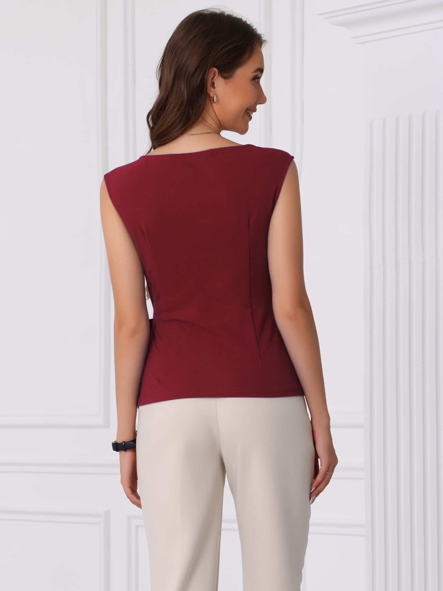 DARING DIVA Women's Elegant Side Tie Wrap Cap Sleeve Blouses XS Burgundy