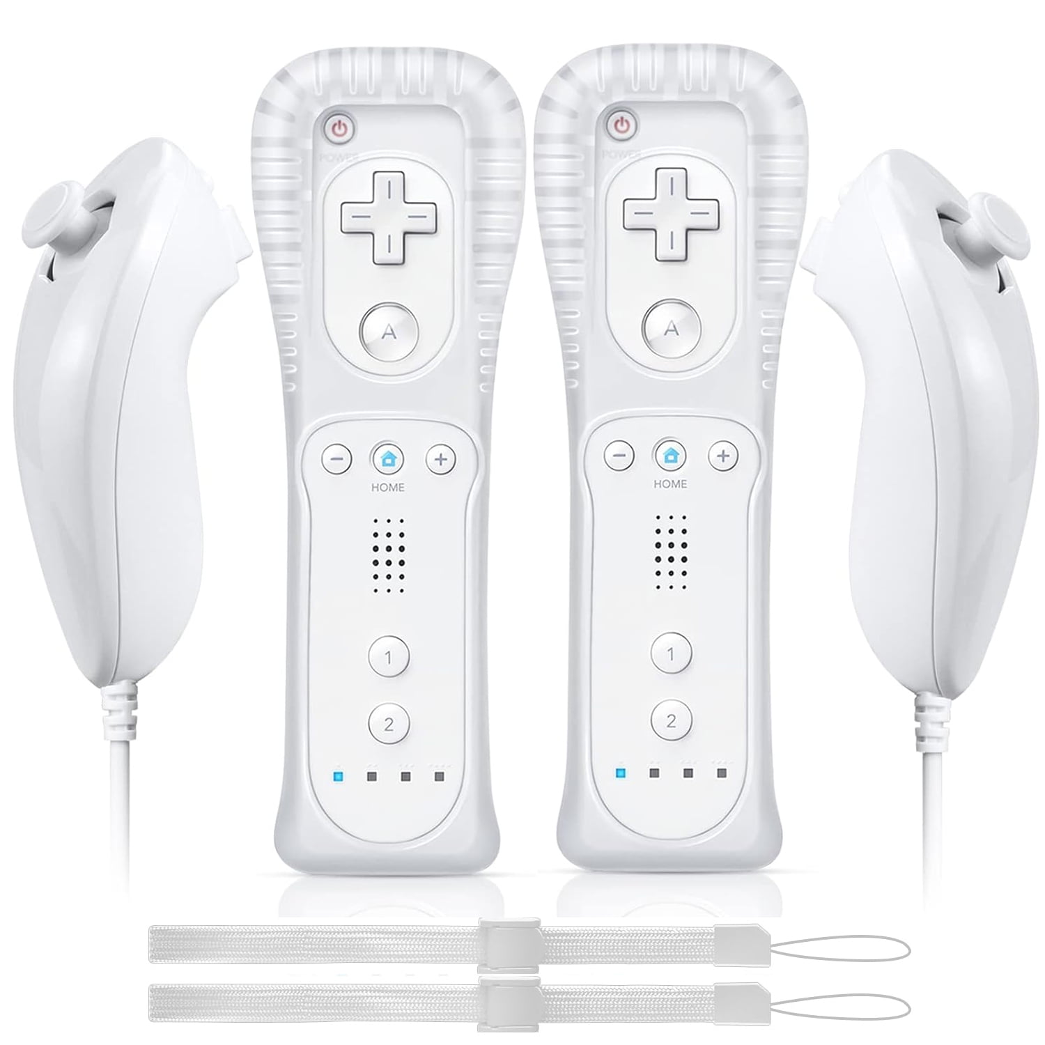 2 Packs Wireless Controller and Nunchuck for Wii and Wii U Console,Gamepad with Silicone Case and Wrist Strap (White)