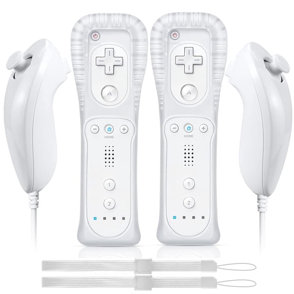2 Packs Wireless Controller and Nunchuck for Wii and Wii U Console,Gamepad with Silicone Case and Wrist Strap (White)