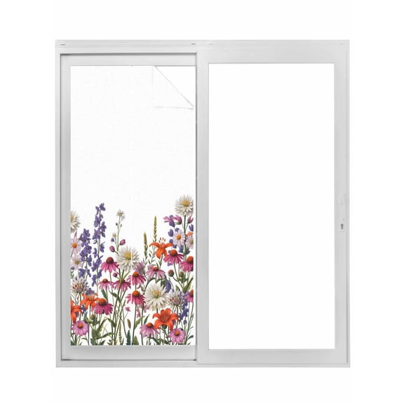 Spring Floral Window Privacy Film, Watercolor Daisy Lily Lavender Plants Garden Static Cling UV Sun Blocking Tint Film Heat Control Windows Films for Bedroom Bathroom, Window Stickers 35.4"x78.7"
