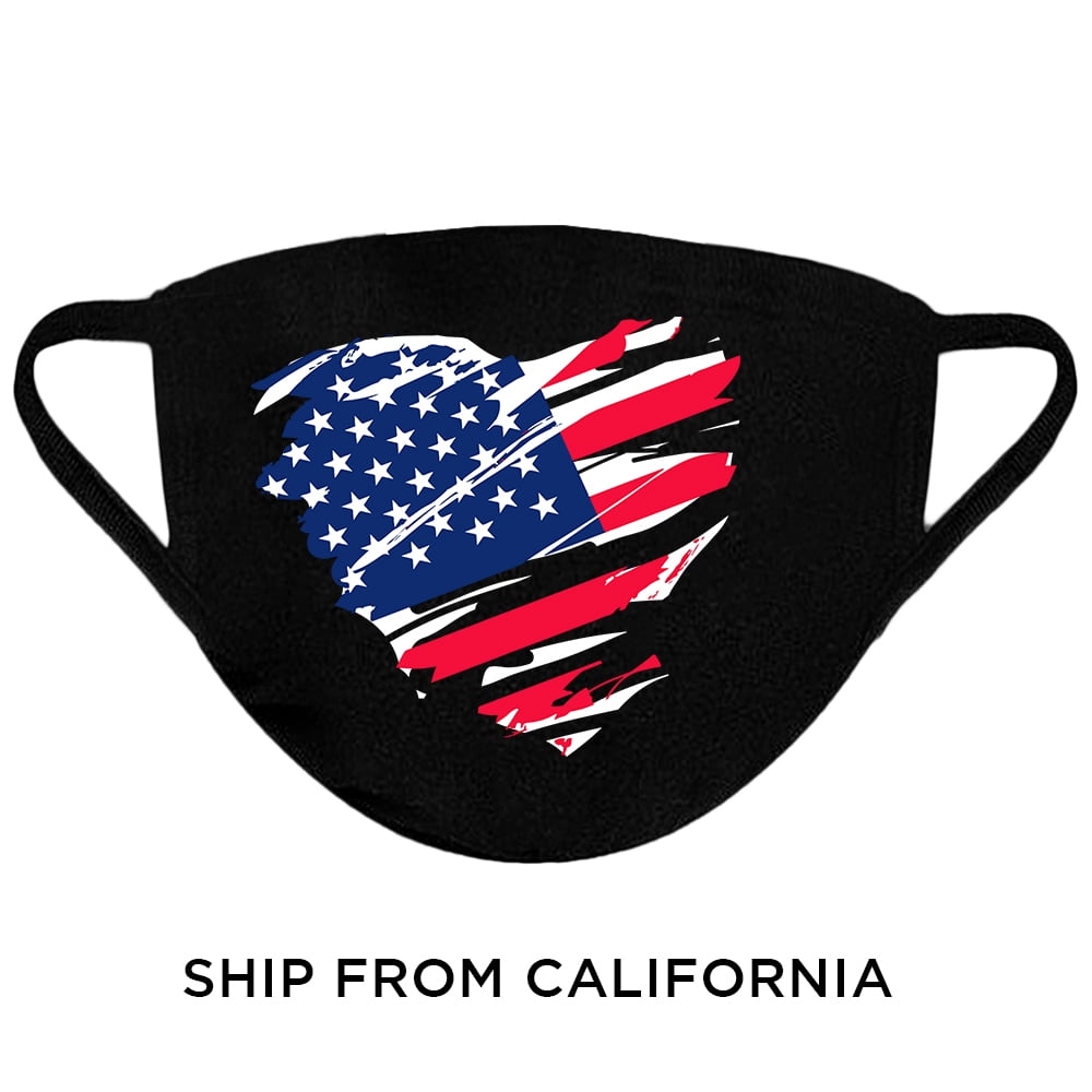 Reusable Face Mask with USA Love Design Washable Breathable 3 Layered 100% Cotton