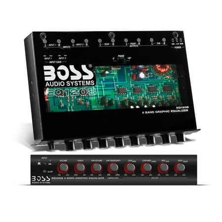 4 Band Pre-Amp Half-DIN Car Equalizer, Subwoofer Output, Dual Color Illumination