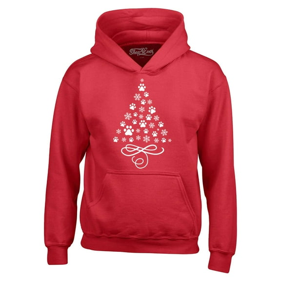 Shop4Ever Men's Paw Print Dog Cat Christmas Tree Holiday Hooded Sweatshirt Hoodie Small Red