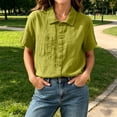 thumbnail image 7 of cfhntfmh Cotton Linen Tops for Women Collared V Neck Short Sleeve Shirt with Pockets Casual Button down Summer Work Tops, 7 of 7