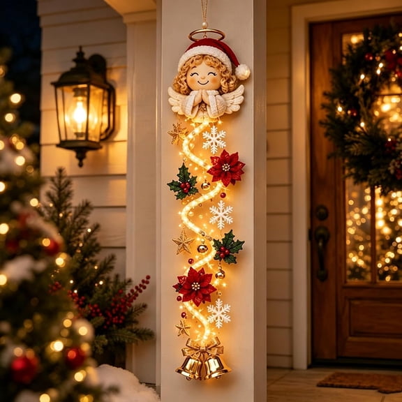 Glowing Christmas Door Hanger, Lighted Rustic Decor
