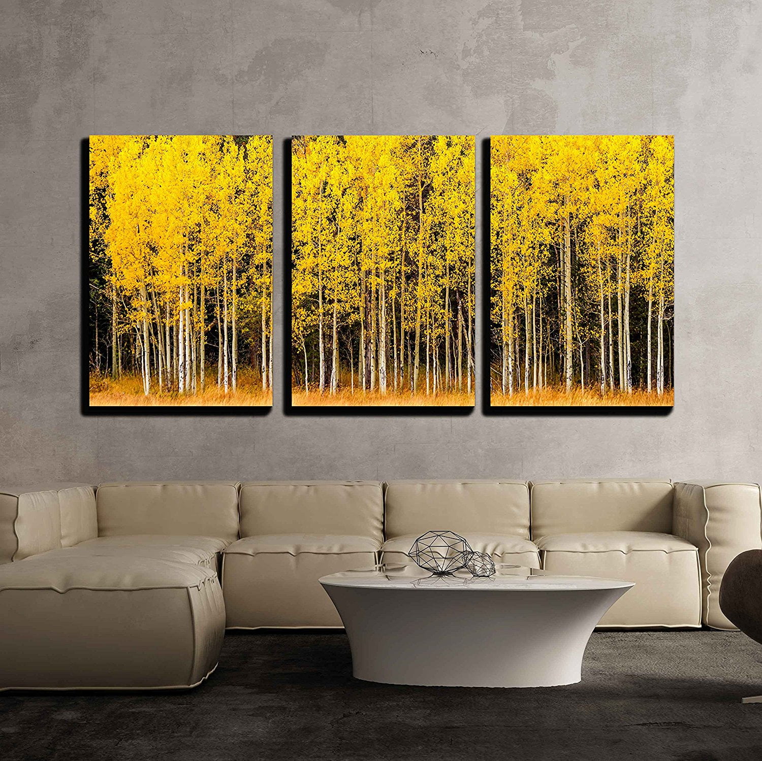 wall26 3 Piece Canvas Wall Art Stand of Changing Yellow Aspen Tree in