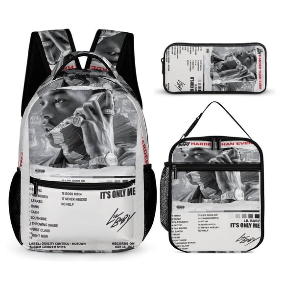Lil Baby  Harder Than Ever Album Cover 3 PC Backpack Set Casual School Bag Daypack with Lunch Bag Outdoor Travel Large Capacity BagsOne Size