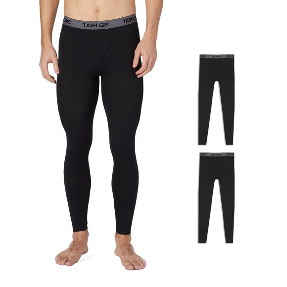 32 Degrees Pantalon Legging de Base Thermique Léger de Performance pour Hommes, Lot de 2, Noir/noir, Grand