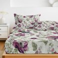 thumbnail image 6 of King Size Fitted Sheet Set - Spring Floral 3 Piece Bedding Sets 16" Deep Pocket Fitted Sheet with 2 Pillowcases, Red Flowers Leaves Botanical Vintage Beige Brushed Microfiber Hotel Luxury Bed Sheets, 6 of 9