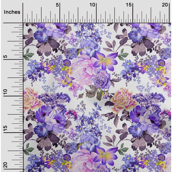 oneOone Cotton Jersey Purplish Blue Fabric Leaves & Floral Artistic Fabric For Sewing Printed Craft Fabric By The Yard 58 Inch Wide