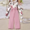 thumbnail image 6 of CUZIBR Girls Floral Print Long Sleeve Lace Up Wide Leg Solid Color Pants Casual Fashion Suit Cute Dailywear For Toddler, 6 of 8