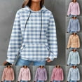 thumbnail image 7 of Women's Waffle Hoodie Fall,Womens 2023 Plaid Print Waffle Weave Hoodie Winter Fall Pocket Long Sleeves Sweatershirt,Women's Waffle Hoodies for Women Plaid, 7 of 7