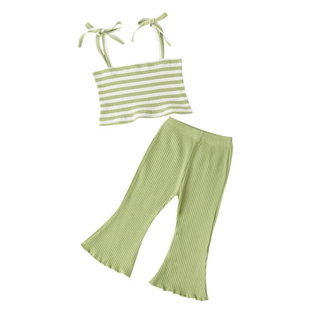 

Fesfesfes Toddler Baby Girls Cotton Color Contrast Cute Sling Vest Trousers Two-piece Suit