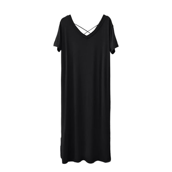 Baberdicy Backless Maternity Nightgown - Women's Summer Cross Strap Sleep Dress, Lightweight Nursing Friendly Pajama Dress (Black | M)