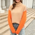 thumbnail image 2 of Lindreshi Fall Sweaters for Women Trendy Women Patchwork Fashion Knitwear Color Matching Long Sleeved High Neck Pullover Sweater, 2 of 7