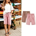 thumbnail image 2 of ZACPNCV 2PC Girls Casual Bermuda Shorts Kids Knee Length High Waisted Summer Shorts Comfy Drawstring Short Pants with Pockets Brown 7-8 Years, 2 of 5