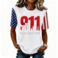 thumbnail image 2 of Domzest Womens Never Forget Patriotic T-Shirt 9/11 25th Anniversary Shirt Short Sleeve Crew Neck USA Flag Graphic Tee White M, 2 of 6
