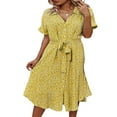 thumbnail image 3 of Robe Midi Boutonnée pour Femmes Manches Courtes Robe Chemise Imprimé Floral Nœud devant Bohème une-Pièce Bleu Ciel L, 3 of 6