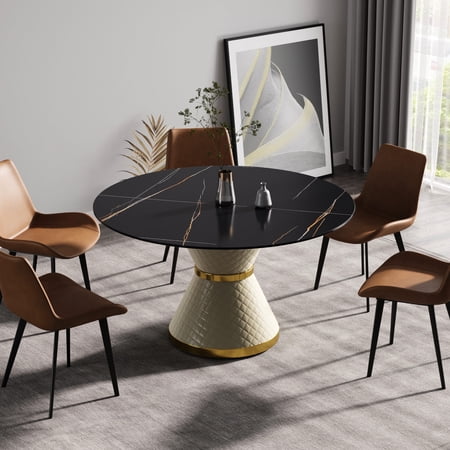 Round Sintered Stone Dining Table | Accommodates 6 in Dining Rooms | Exquisite Craftsmanship with Natural Materials | Easy to Clean Stable Structure