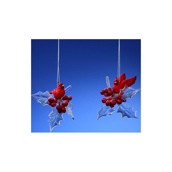 Icy Craft Cardinal Holly Leaves Orn.