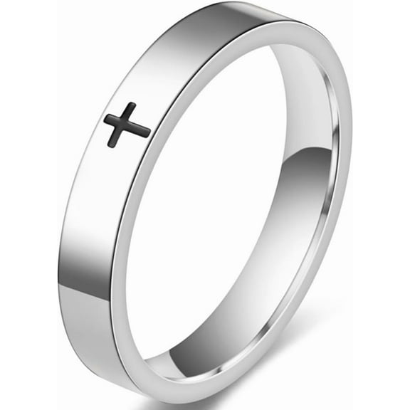 4mm Stainless Steel Christian Cross Classic Plain Wedding Band Statement Anniversary Ring