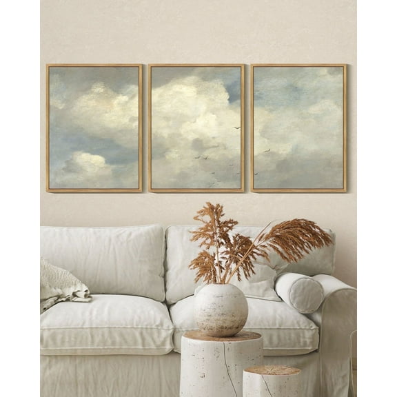 Drsoum Vintage Landscape Wall Art Retro Sky Cloud Nature Classic Paints Rustic Farmhouse Kitchen Bathroom Office Decor 11x14in3pcs Natural Framed