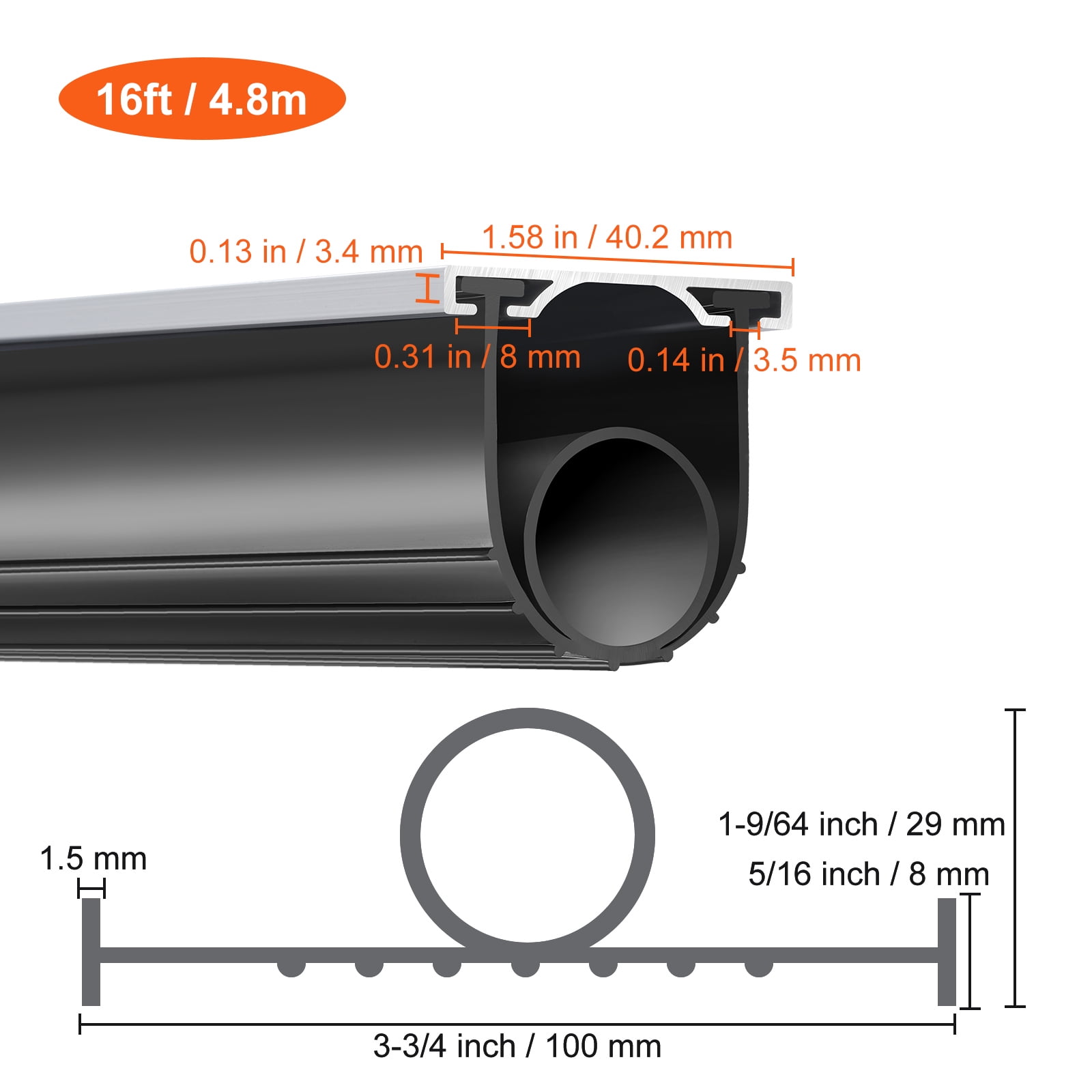 KFFKFF Garage Door Seals Bottom Rubber 16 ft Weather Stripping Kit Seal Strip Replacement, Universal Weatherproof Threshold Buffering Sealing Rubber 5/16 inch T-end