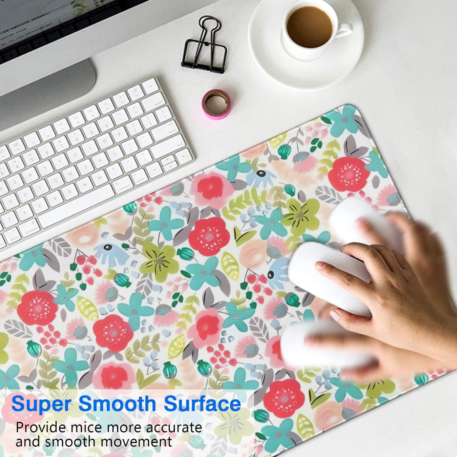 Long Mouse Pads for Desk,Pioneer Flower Floral Print Pattern Desk Mats on Top Of Desks, Desk Mouse Pad Extra Large with 3mm Non-Slip Base and Stitched Edge for Gaming,Office,Work,Home 31.5"x15.7"