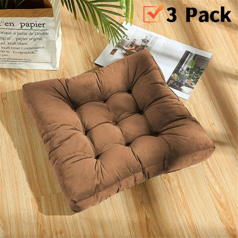 3 Pack 22inch Square Large Floor Pillow, Thick Chair Seat Cushion,  Meditation Pillow Solid Tufted Sitting Pillow for Yoga Living Room Office  Chair Sofa, Khaki 