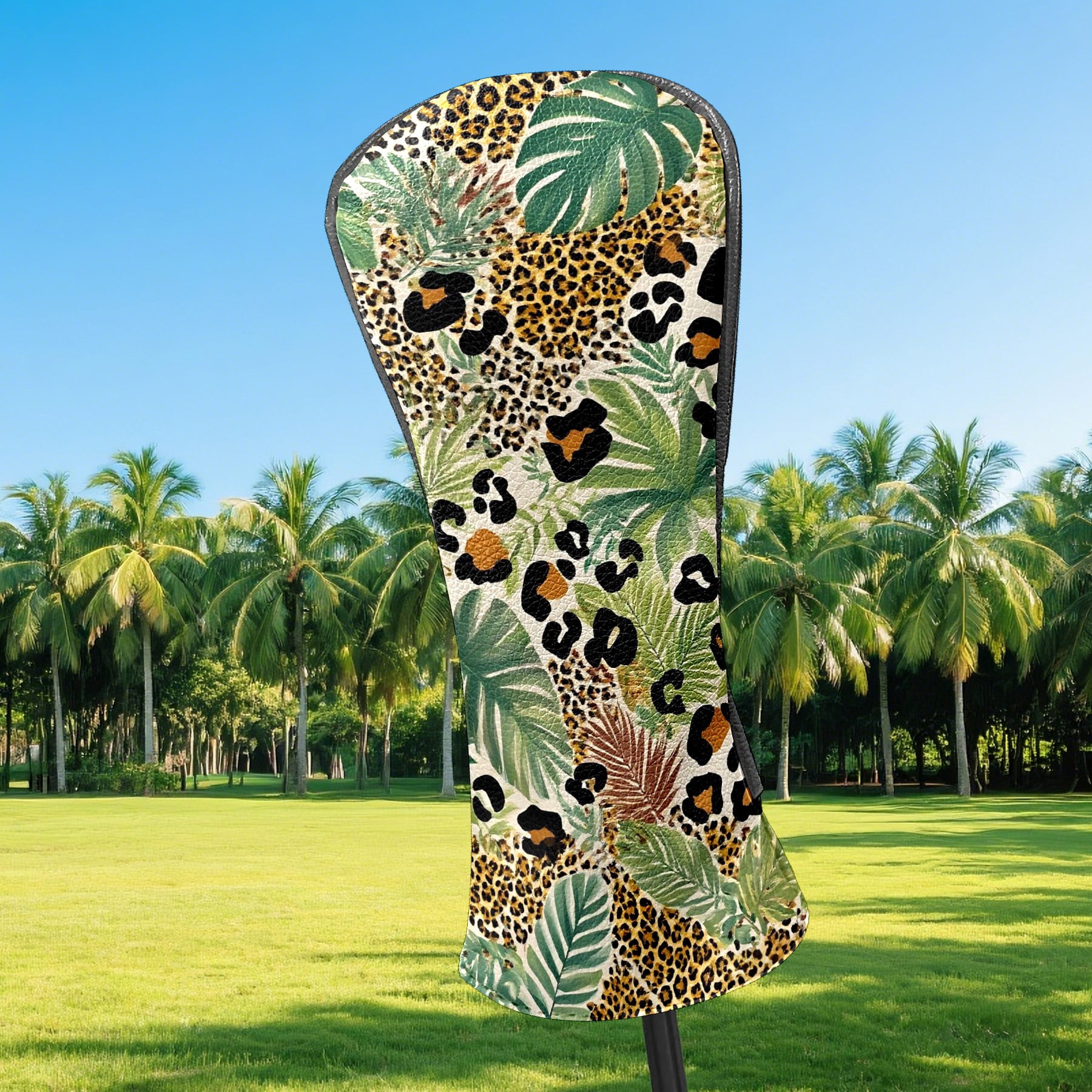 Golf Club Covers, While Palm Tree Premium PU Leather Driver Hybrid Putter Head Covers with Velvet Lining, Waterproof Golf Gifts for Men Women