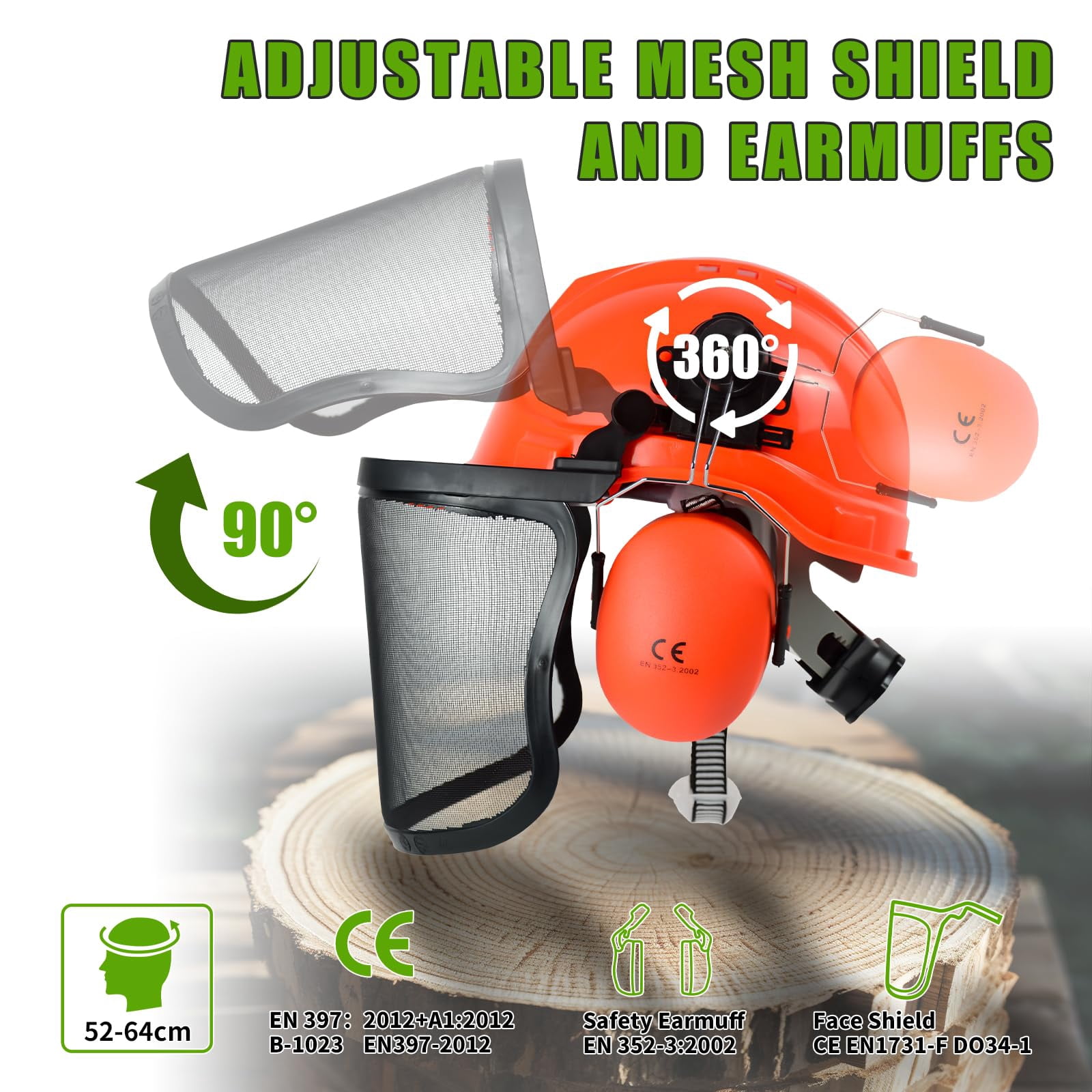 Chainsaw Helmet with Face and Ear Muffs, Forestry Safety Helmet, Safety Protective Helmet Arborist Helmet for Mowing Trimming Yard Work Landscaping Construction and Weed Whacking