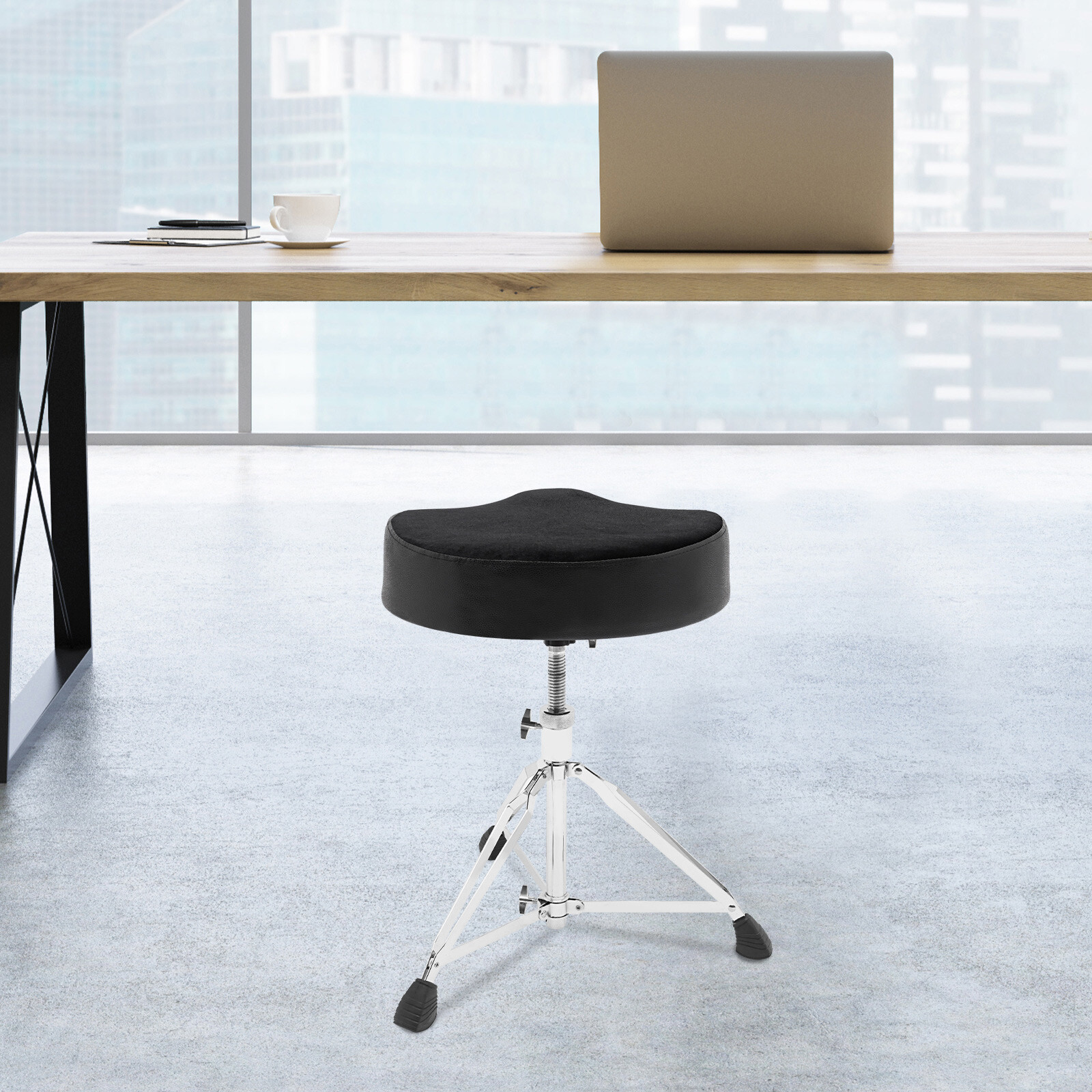 Drum Throne Thick Padded Seat Drummers Stool Guitar Chair w/ Height Adjust Black