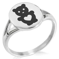 Tioneer Stainless Steel Teddy Bear Love Minimalist Oval Top Polished Statement Ring