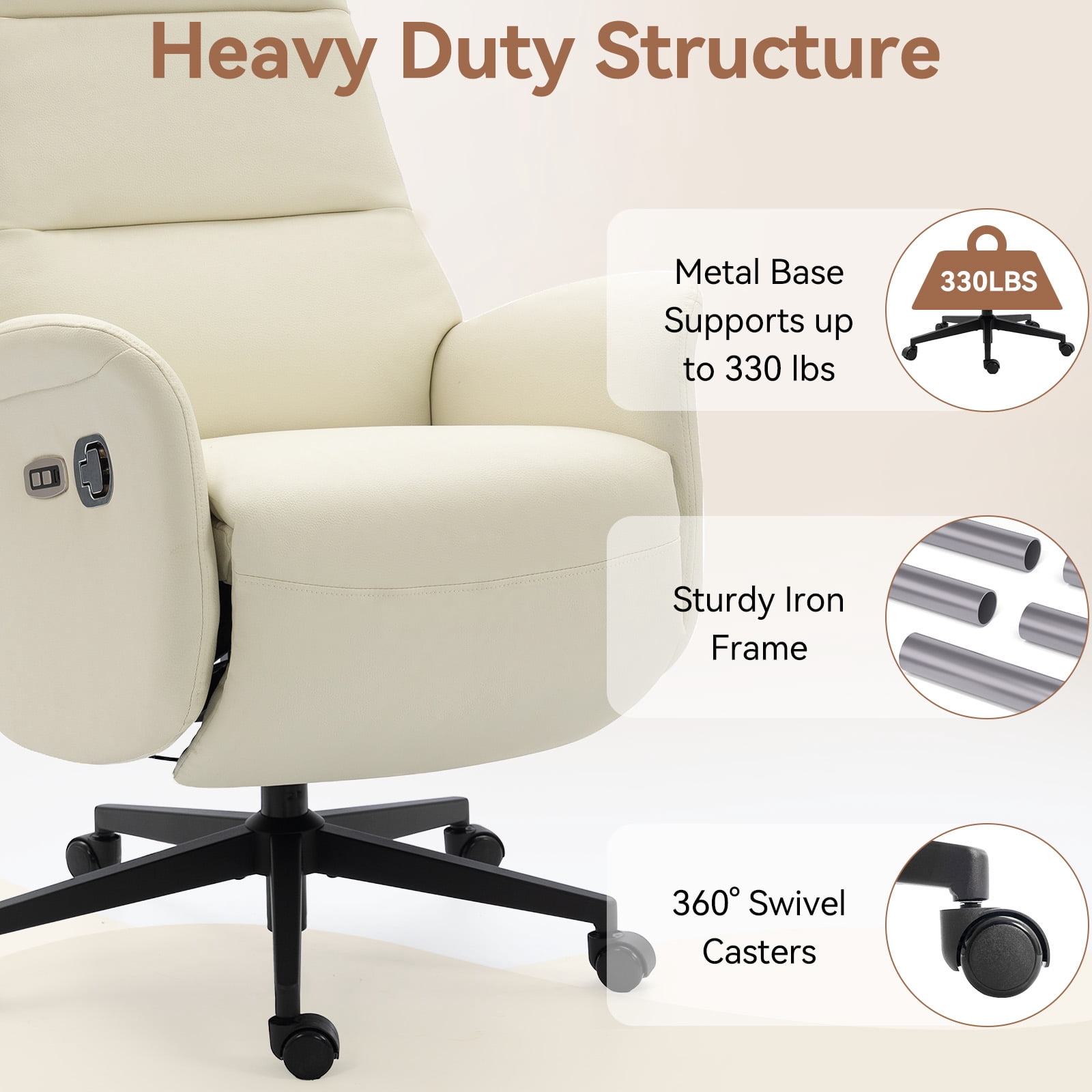 AVAWING Electric Executive Office Chair with Footrest, Ergonomic PU Leather Recliner Chair, Beige