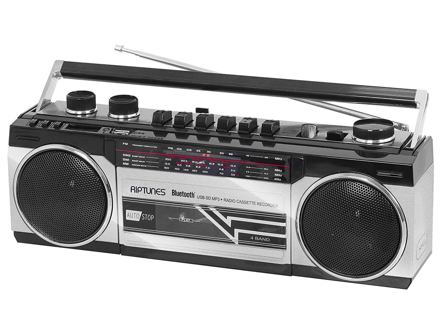 Riptunes Cassette Boombox, Retro Blueooth Boombox, Cassette Player and