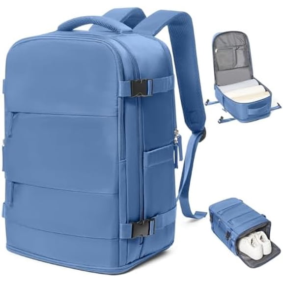 Travel Backpack for Women Man Carry On Backpack Mochila de Viaje Waterproof Teacher Personal Item Backpack Travel Bag Essentials Rucksack Airplane Accessories Must Haves Sky Blue Small