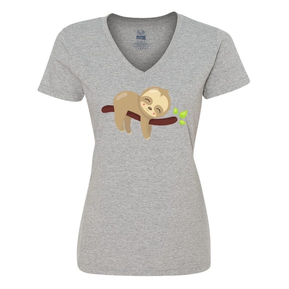 Inktastic Cute Sloth, Baby Sloth, Lazy Sloth, Sleeping Sloth Women's V-Neck T-Shirt