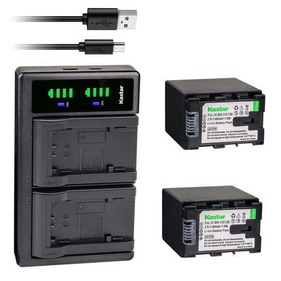 Kastar 2-Pack Battery   LTD2 Dual USB Charger Compatible with JVC GZ-HD750 GZ-HD760 GZ-VX810 GZ-VX815 GZ-N1 GZ-N5 GV-LS1 GV-LS2 GZ-G5 Camera, JVC BN-VG107 BN-VG108 BN-VG114 BN-VG121 BN-VG138 Battery