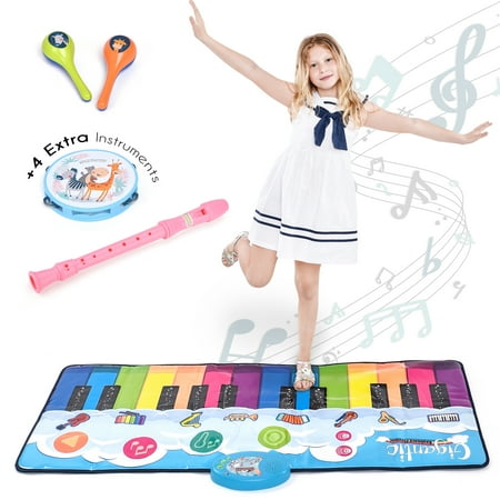 Floor Piano Mat for Kids – Large 4ft. 24 Keys  8 Inbuilt Sounds – Completed Set with 2 Maracas  Tambourine  and Flute  Ideal Gift for Ages 3+  Designed In USA price history on PriceWatchPro