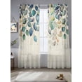 thumbnail image 5 of Blue Teal Botanical Semi Sheer Window Curtains 84 Inches Long, Weeping Fall Eucalyptus Leaves Rustic Rod Pocket Voile Silky Chiffon Curtain Light Filtering Drapes for Living Room, 52"x84", 2 Panels, 5 of 9