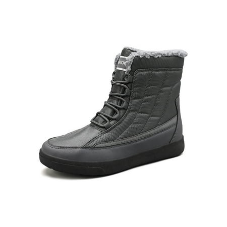 

Wazshop Unisex Winter Boot Lace Up Warm Booties Plush Lined Snow Boots Non Slip Faux Fur Ankle Bootie Womens Mens Comfort Casual Gray 5.5
