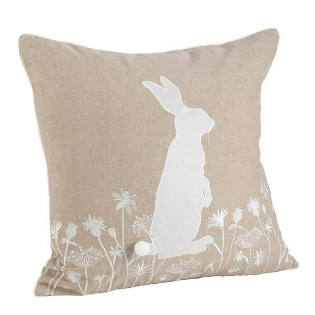 Saro Lifestyle 6046.N18S 18 in. Square Embroidered Rabbit Throw Pillow, Natural