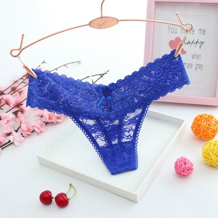 

Qcmgmg Low Rise Underwear for Women T-Back Lace Seamless Plus Size Thong Panties Blue Free Size