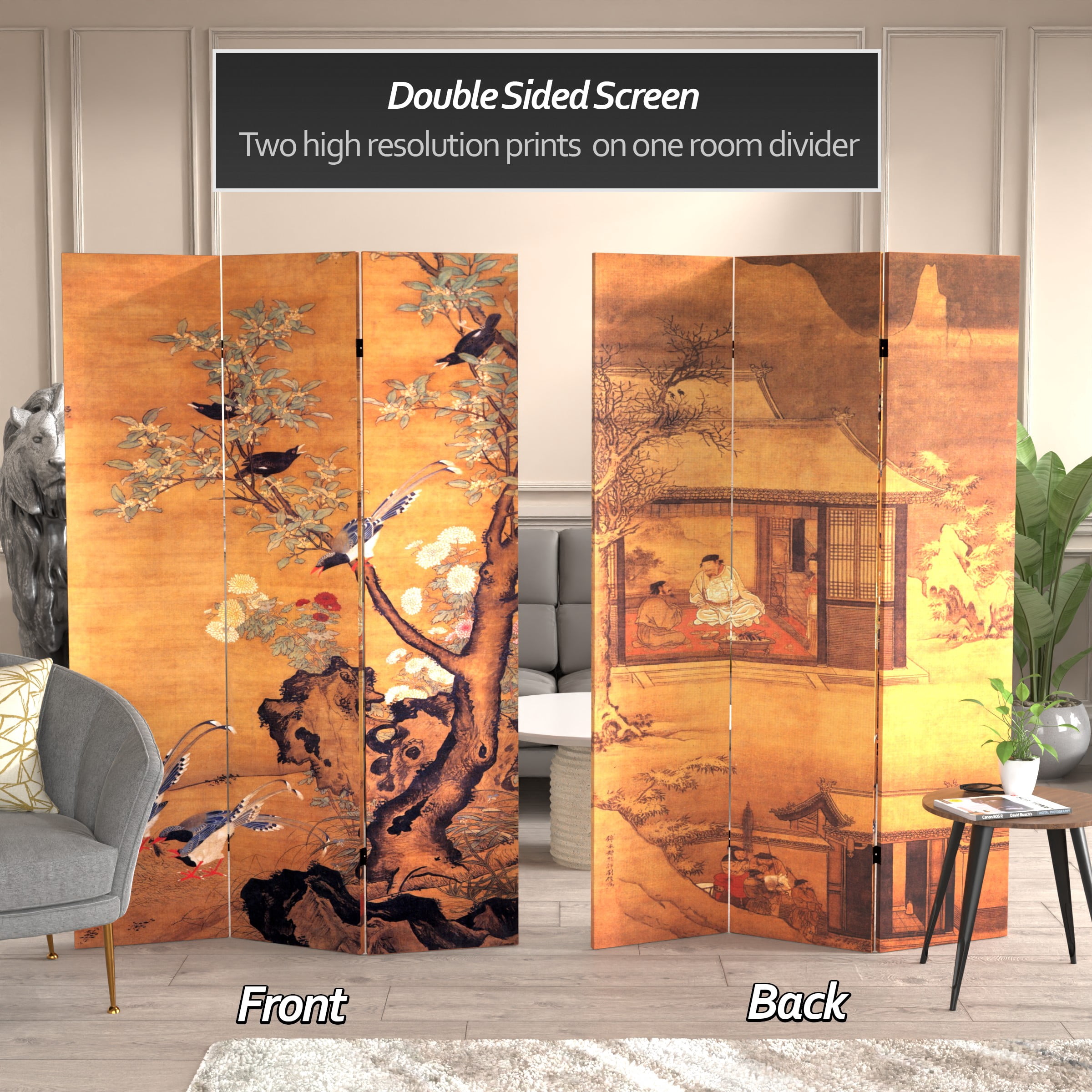 Oriental Furniture 6 ft. Tall Chinese Landscapes Canvas Room Divider - 3 Panel
